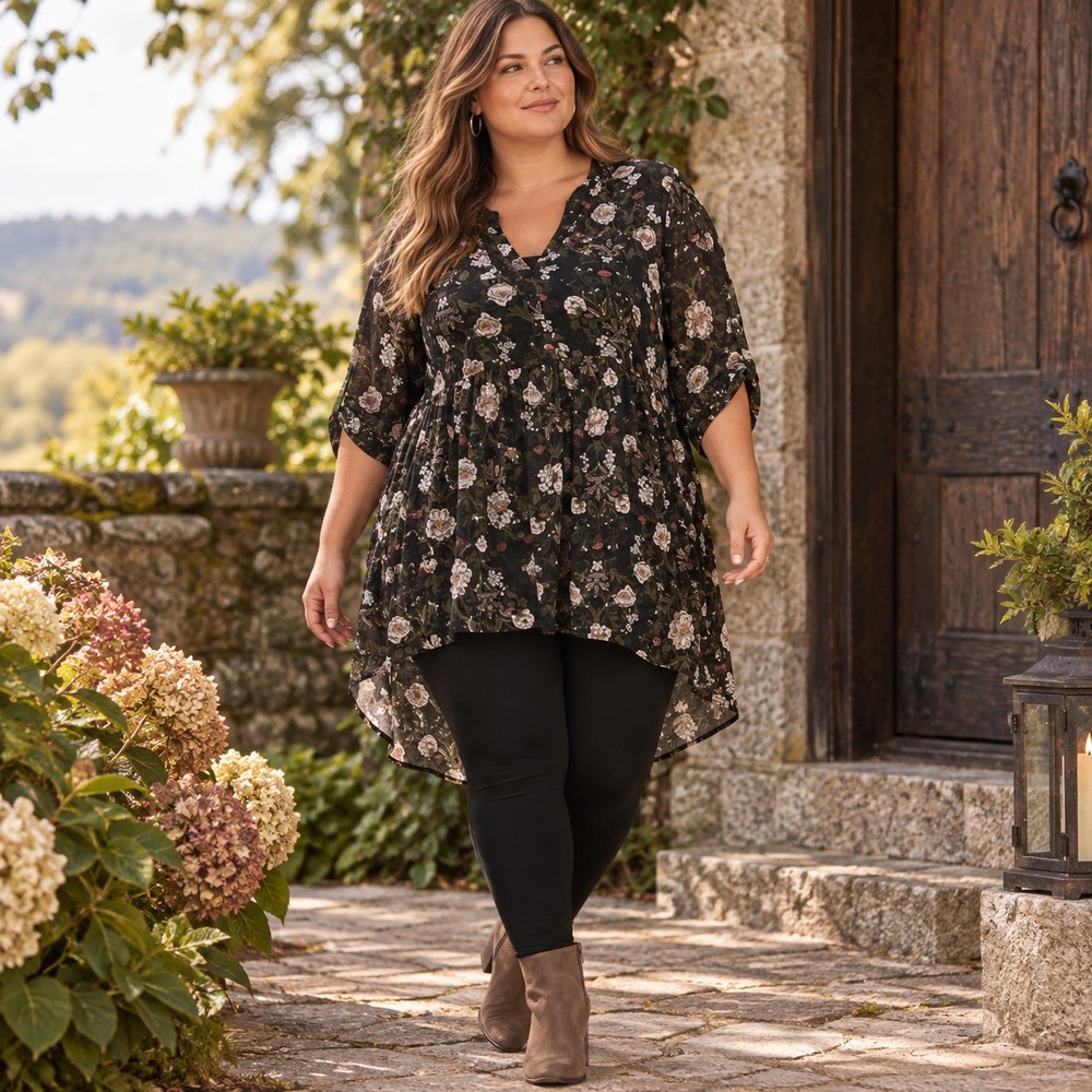 Outlander Torrid Floral Chiffon Babydoll Tunic Top Plus Size 3X Dark Romantic